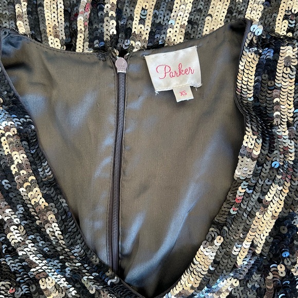 Parker Sequin Mini Dress XS V Neck Black Silver - Picture 5 of 8